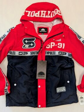 Southpole SP-91 Windbreaker Jacket Red Navy Colorblock Logo NWT Men's M